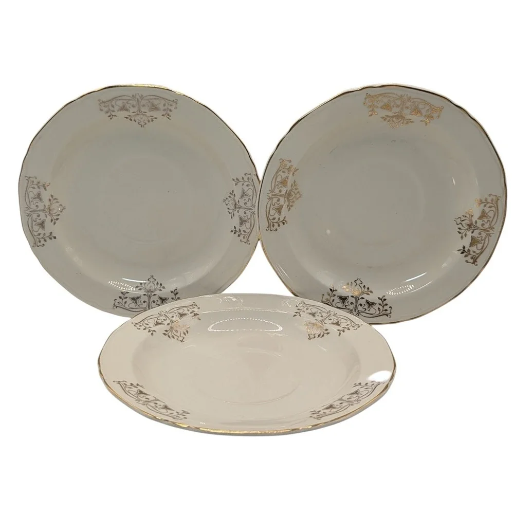 Vintage Crown Potteries Saucerers Metallic Gold Trim Mid Century Set of Three